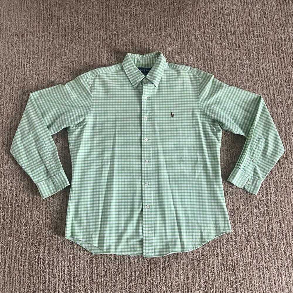 Ralph Lauren Green and White Plaid Button Down Shirt